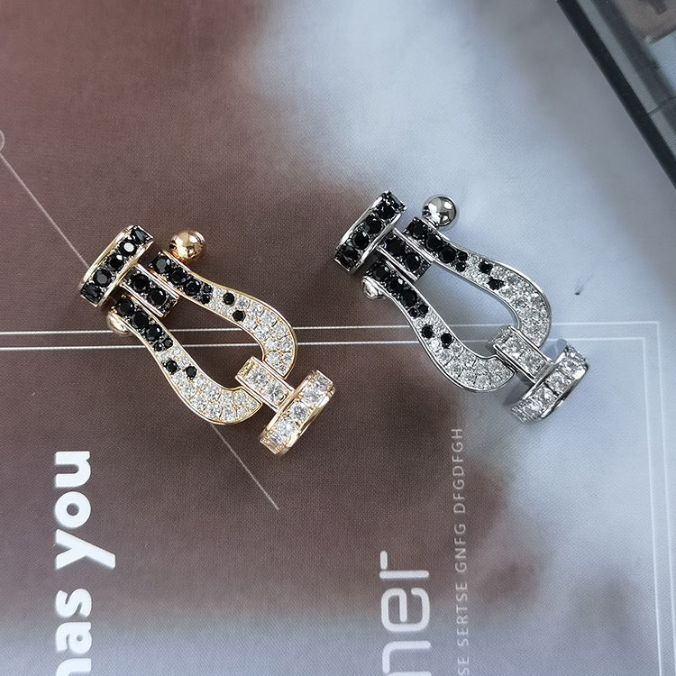 [Novalux]FORCE LARGE HORSESHOE BLACK & WHITE DIAMOND BRACELET - ROSE GOLD