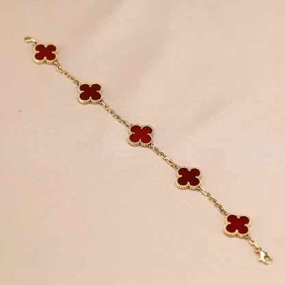 [Novalux]LUCKY CLOVER 5-MOTIF BRACELET - RED CARNELIAN COLLECTION
