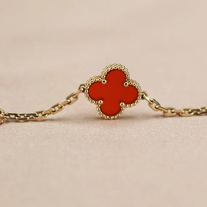 [Novalux]LUCKY CLOVER 5-MOTIF BRACELET - RED CARNELIAN COLLECTION