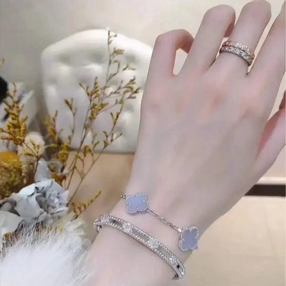 [Novalux]LUCKY CLOVER 5-MOTIF BRACELET - PURPLE CHALCEDONY COLLECTION
