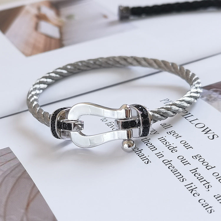 [Novalux]FORCE LARGE HORSESHOE BLACK DIAMOND BRACELET - WHITE GOLD