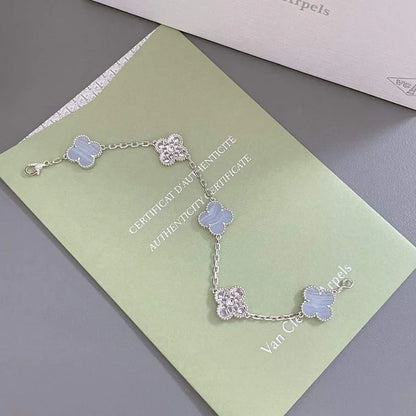[Novalux]LUCKY CLOVER 5-MOTIF BRACELET - PURPLE CHALCEDONY COLLECTION