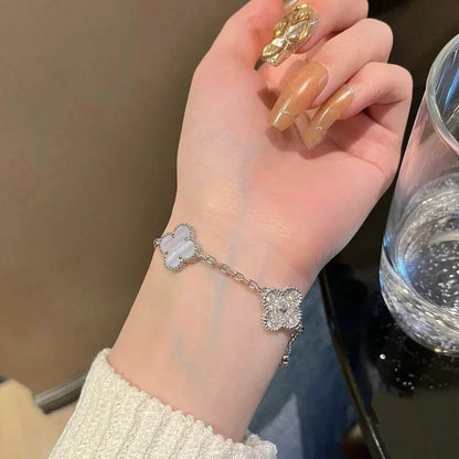 [Novalux]LUCKY CLOVER 5-MOTIF BRACELET - PURPLE CHALCEDONY COLLECTION