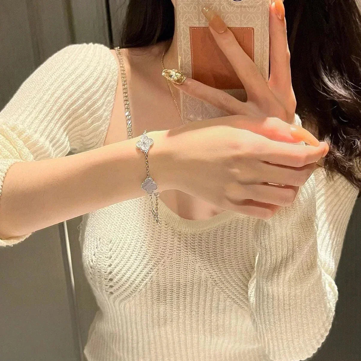 [Novalux]LUCKY CLOVER 5-MOTIF BRACELET - PURPLE CHALCEDONY COLLECTION