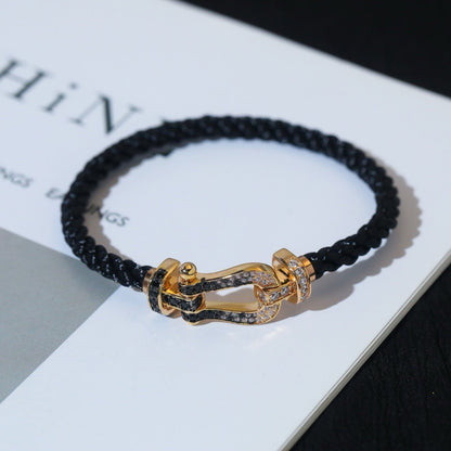 [Novalux]FORCE LARGE HORSESHOE BLACK & WHITE DIAMOND BRACELET - WHITE GOLD