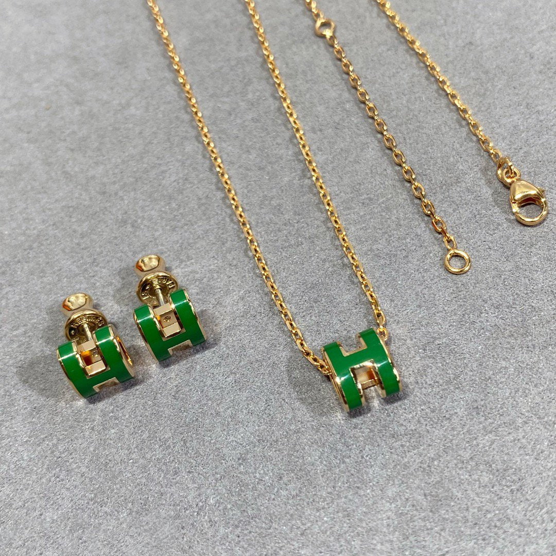 [Novalux]POP H GREEN NECKLACE SILVER AND GOLD