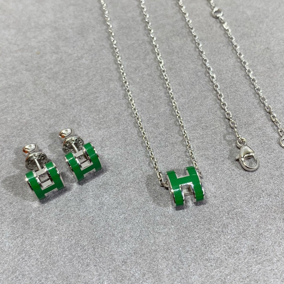 [Novalux]POP H GREEN NECKLACE SILVER AND GOLD