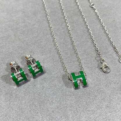 [Novalux]POP H GREEN NECKLACE SILVER AND GOLD