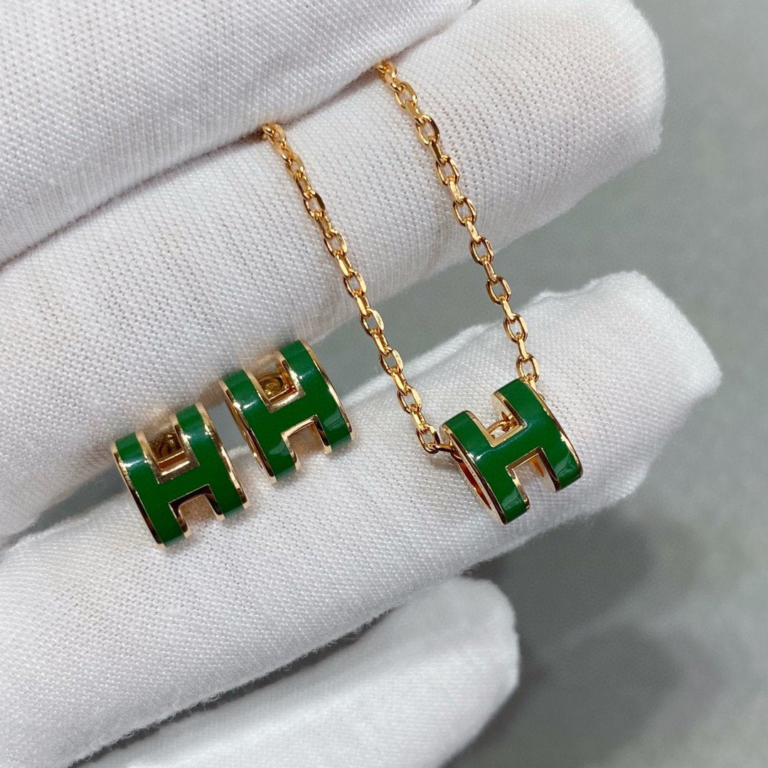 [Novalux]POP H GREEN NECKLACE SILVER AND GOLD