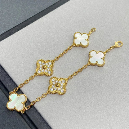 [Novalux]LUCKY CLOVER 5-MOTIF BRACELET - WHITE MOTHER-OF-PEARL COLLECTION