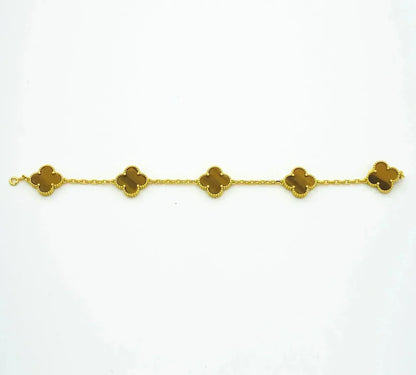 [Novalux]LUCKY CLOVER 5-MOTIF BRACELET -  TIGER’S EYE COLLECTION