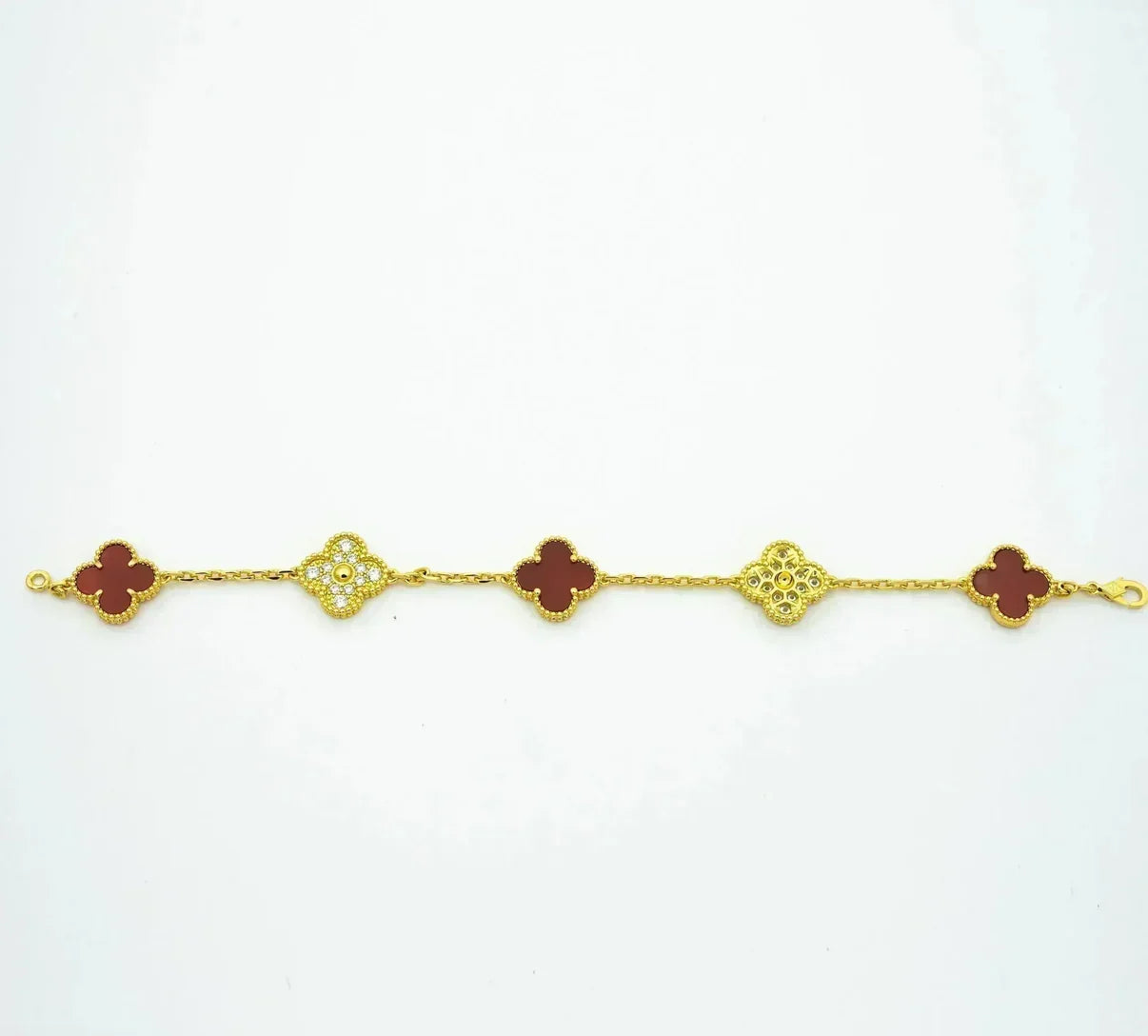 [Novalux]LUCKY CLOVER 5-MOTIF BRACELET - RED CARNELIAN COLLECTION