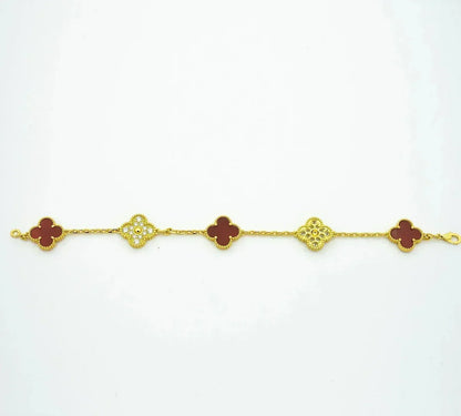 [Novalux]LUCKY CLOVER 5-MOTIF BRACELET - RED CARNELIAN COLLECTION