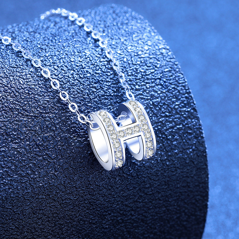 [Novalux]FULL-PAVE "H" MOISSANITE PENDANT NECKLACE