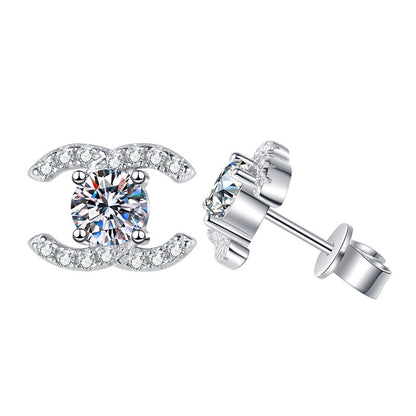 [Novalux]CHIC INTERLOCKING DOUBLE-C MOISSANITE STUD EARRINGS