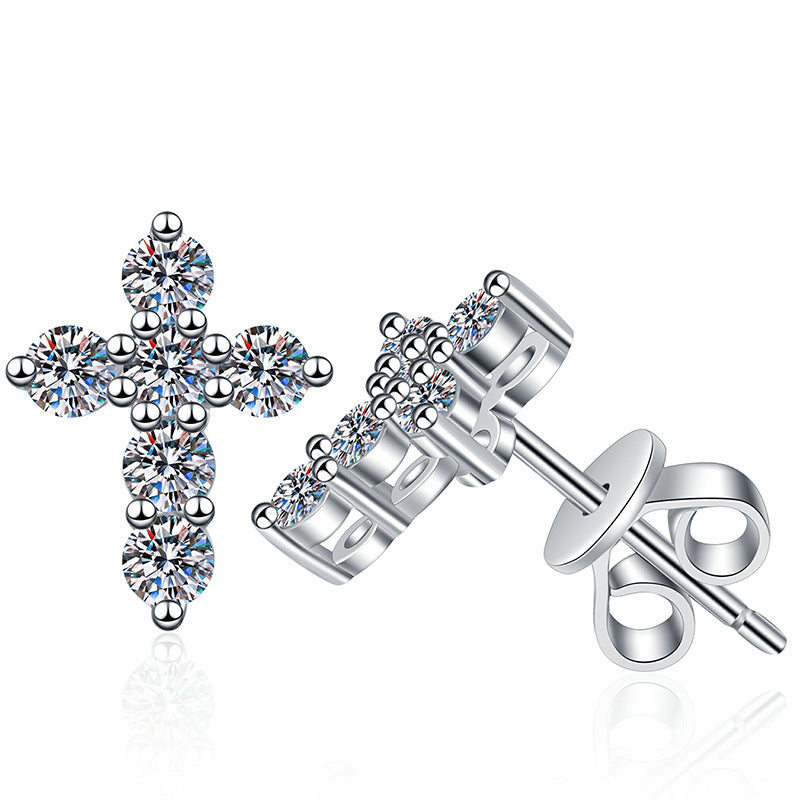 [Novalux]SPARKLING CROSS MOISSANITE STUD EARRINGS
