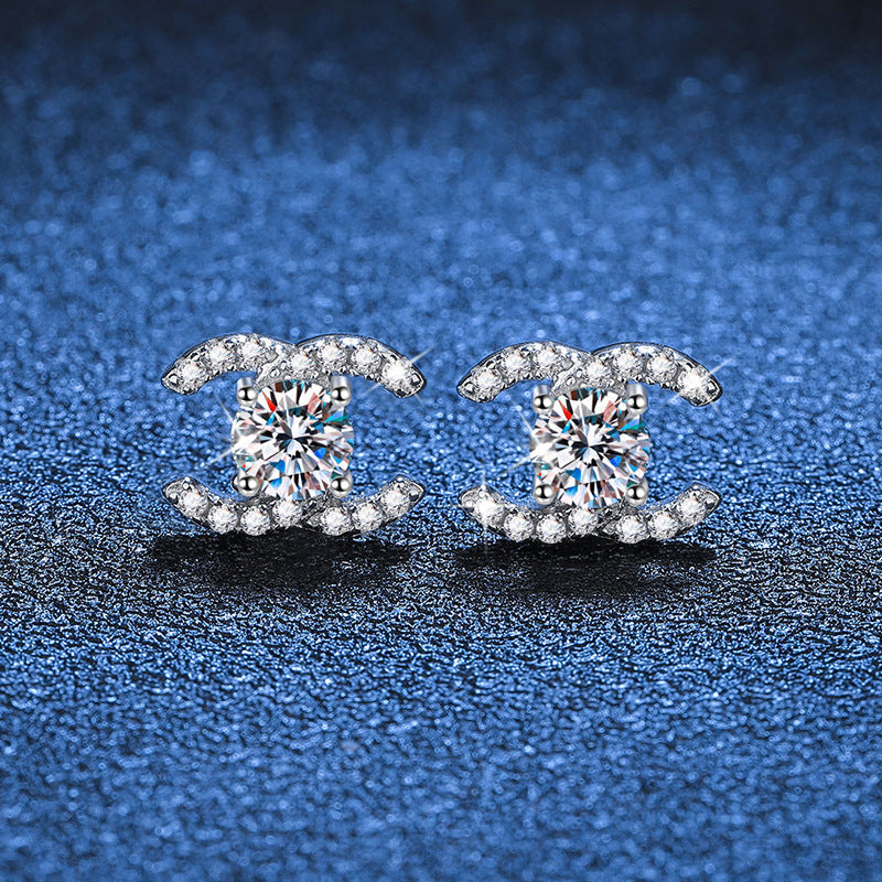 [Novalux]CHIC INTERLOCKING DOUBLE-C MOISSANITE STUD EARRINGS