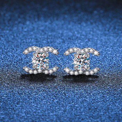 [Novalux]CHIC INTERLOCKING DOUBLE-C MOISSANITE STUD EARRINGS