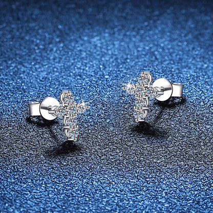 [Novalux]SPARKLING CROSS MOISSANITE STUD EARRINGS