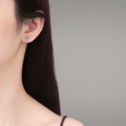 [Novalux]SPARKLING CROSS MOISSANITE STUD EARRINGS