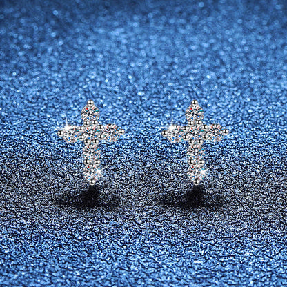 [Novalux]SPARKLING CROSS MOISSANITE STUD EARRINGS