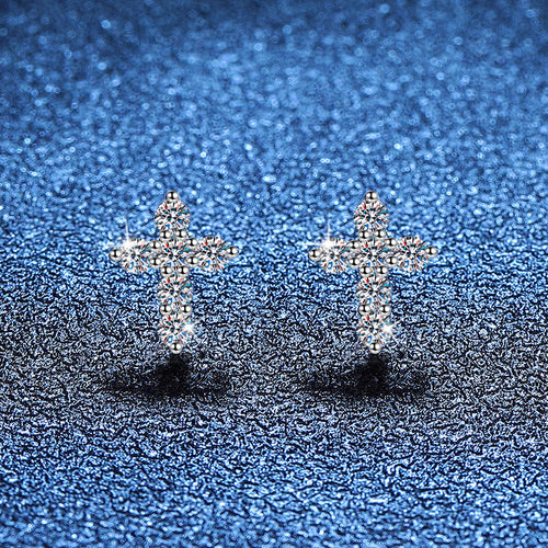 [Novalux]SPARKLING CROSS MOISSANITE STUD EARRINGS