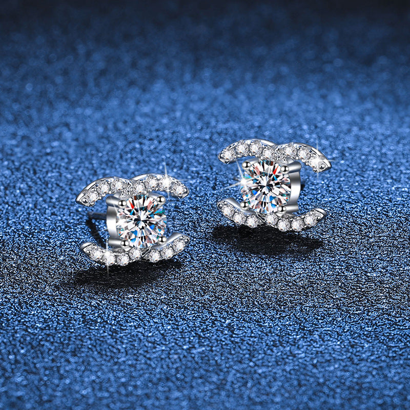[Novalux]CHIC INTERLOCKING DOUBLE-C MOISSANITE STUD EARRINGS