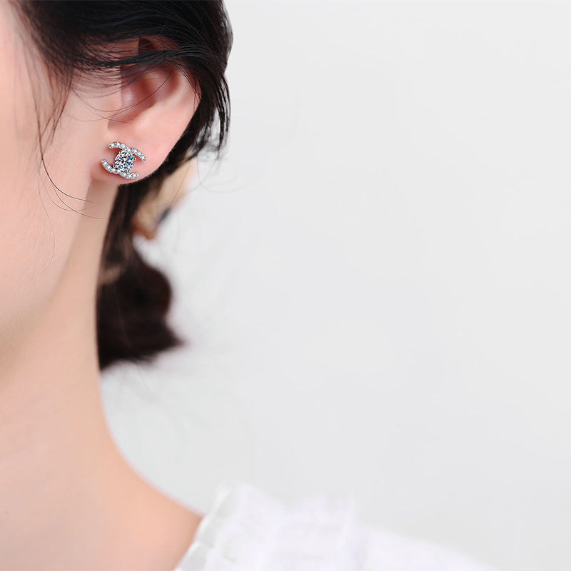 [Novalux]CHIC INTERLOCKING DOUBLE-C MOISSANITE STUD EARRINGS