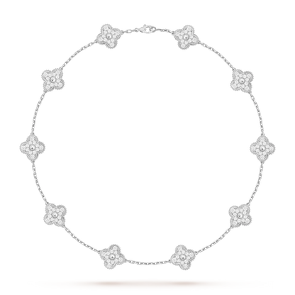 [Novalux]CLASSIC LUCKY 10-MOTIF CLOVER NECKLACE WHITE GOLD COLLECTION