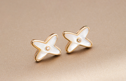 [Novalux]JEUX DE WHITE MOP ROSE GOLD DIAMOND EARRINGS