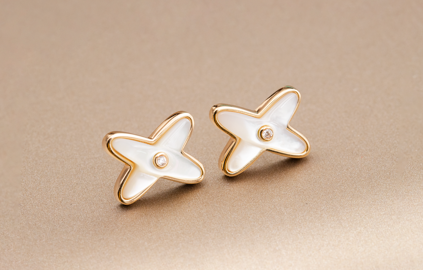 [Novalux]JEUX DE WHITE MOP ROSE GOLD DIAMOND EARRINGS