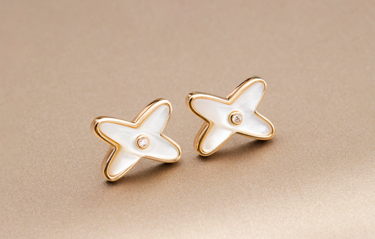 [Novalux]JEUX DE WHITE MOP ROSE GOLD DIAMOND EARRINGS