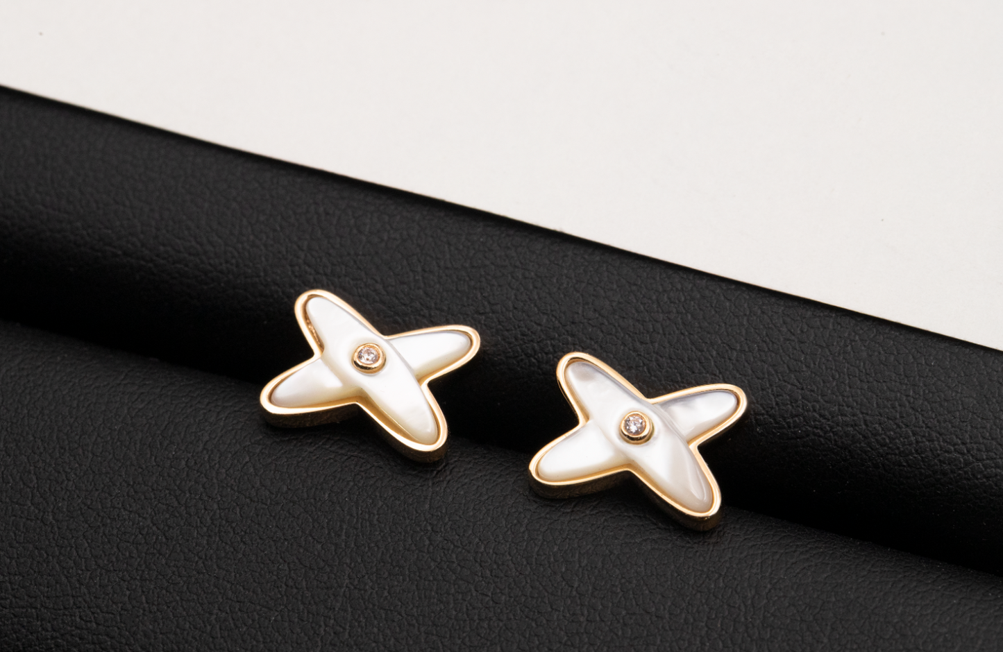 [Novalux]JEUX DE WHITE MOP ROSE GOLD DIAMOND EARRINGS