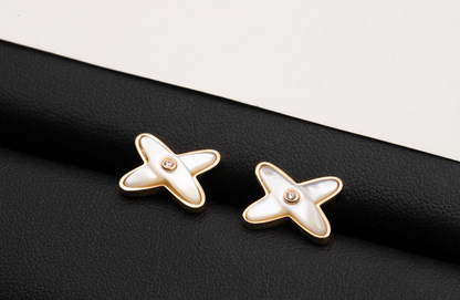 [Novalux]JEUX DE WHITE MOP ROSE GOLD DIAMOND EARRINGS