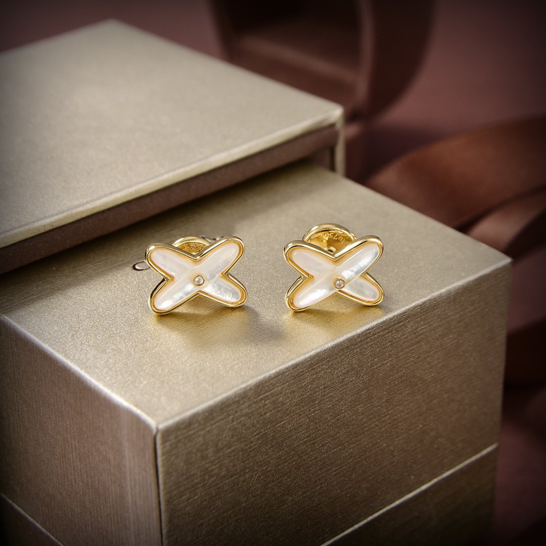 [Novalux]JEUX DE WHITE MOP GOLD DIAMOND EARRINGS