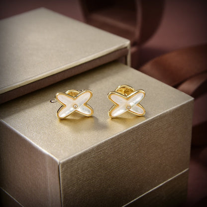 [Novalux]JEUX DE WHITE MOP GOLD DIAMOND EARRINGS