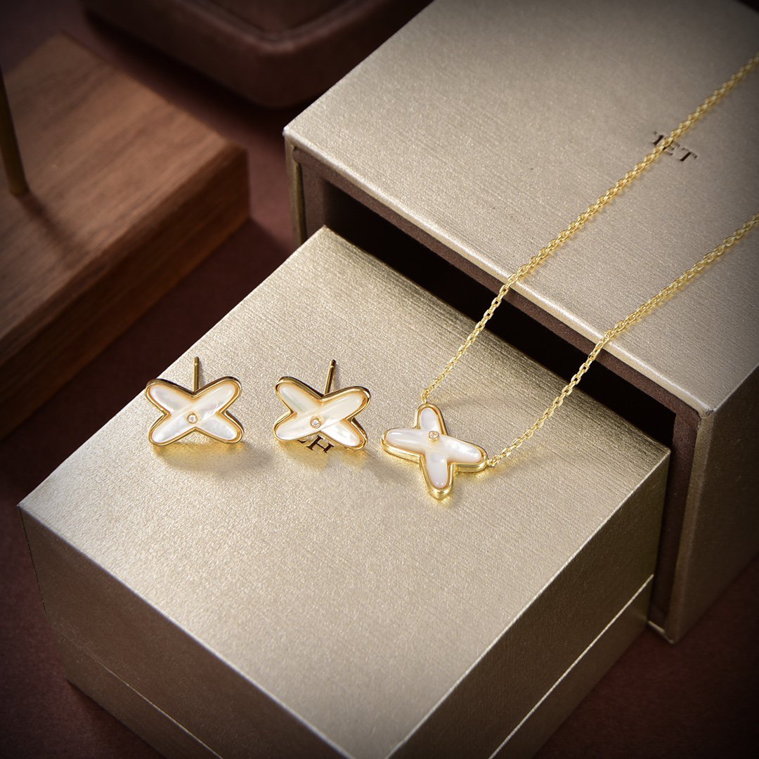 [Novalux]JEUX DE WHITE MOP GOLD DIAMOND EARRINGS