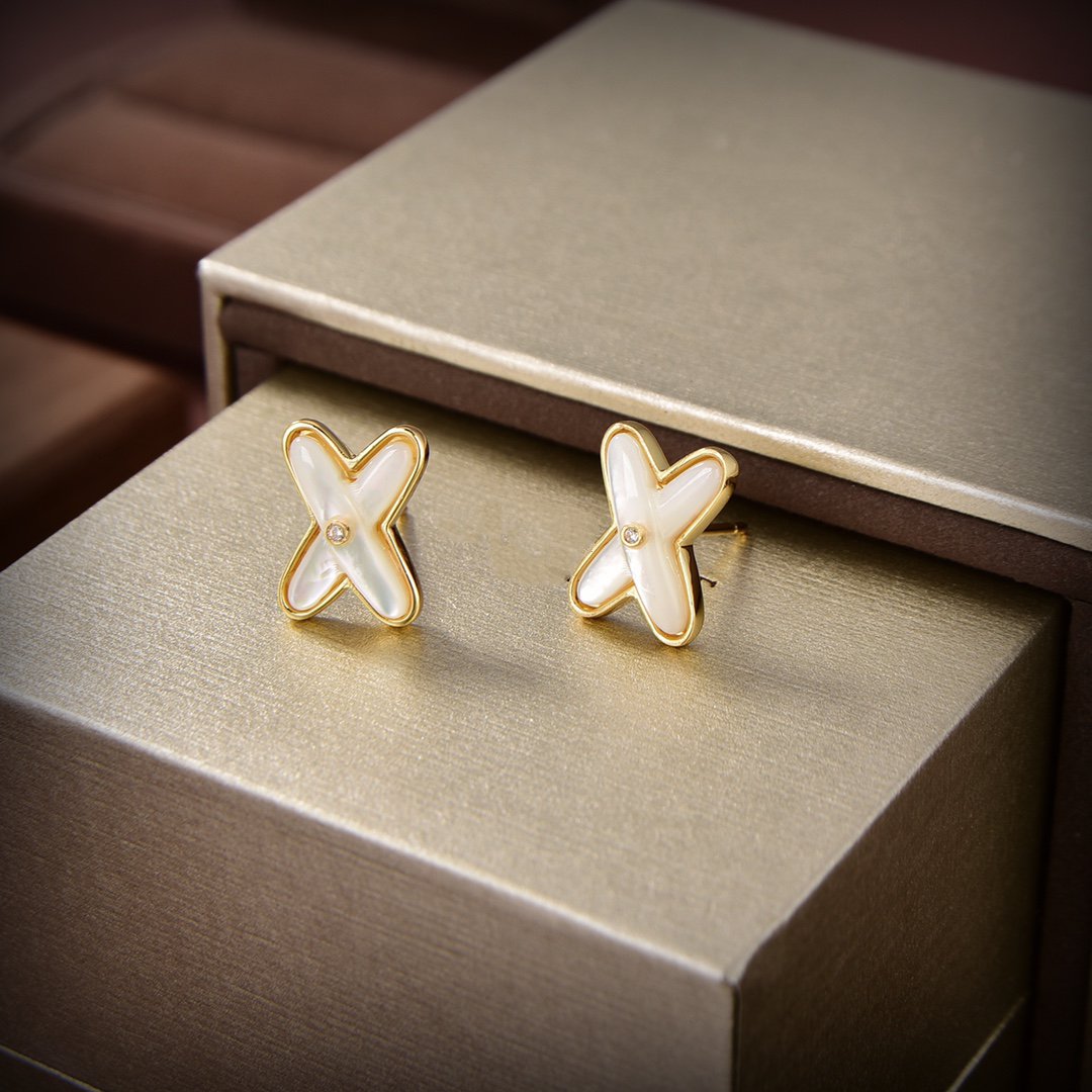 [Novalux]JEUX DE WHITE MOP GOLD DIAMOND EARRINGS