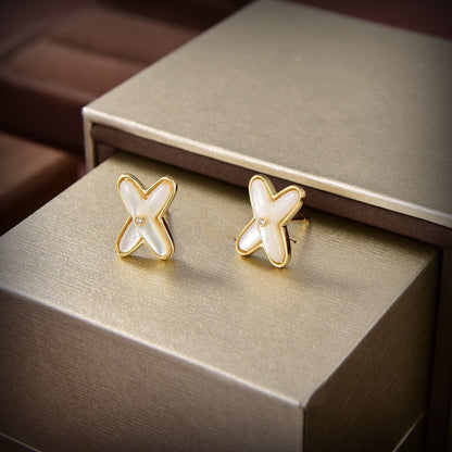 [Novalux]JEUX DE WHITE MOP GOLD DIAMOND EARRINGS