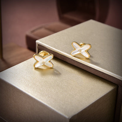 [Novalux]JEUX DE WHITE MOP GOLD DIAMOND EARRINGS