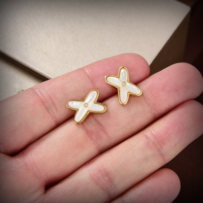 [Novalux]JEUX DE WHITE MOP GOLD DIAMOND EARRINGS
