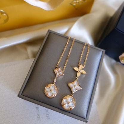 [Novalux]COLOR BLOSSOM LARIAT NECKLACE ROSE GOLD WHITE MOTHER PEARL AND DIAMOND