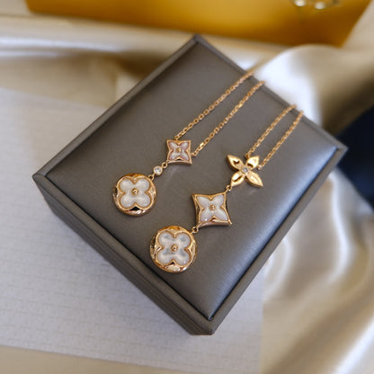 [Novalux]COLOR BLOSSOM LARIAT NECKLACE ROSE GOLD WHITE MOTHER PEARL AND DIAMOND