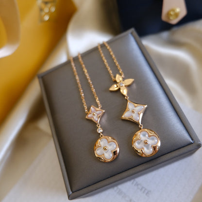 [Novalux]COLOR BLOSSOM LARIAT NECKLACE ROSE GOLD WHITE MOTHER PEARL AND DIAMOND
