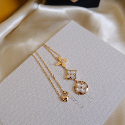 [Novalux]COLOR BLOSSOM LARIAT NECKLACE ROSE GOLD WHITE MOTHER PEARL AND DIAMOND