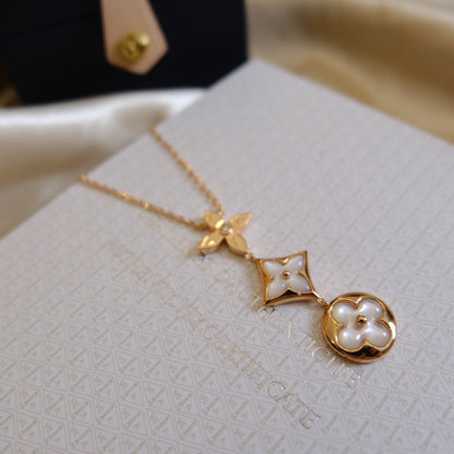 [Novalux]COLOR BLOSSOM LARIAT NECKLACE ROSE GOLD WHITE MOTHER PEARL AND DIAMOND