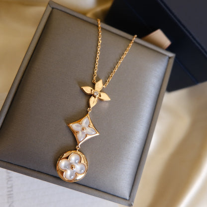 [Novalux]COLOR BLOSSOM LARIAT NECKLACE ROSE GOLD WHITE MOTHER PEARL AND DIAMOND