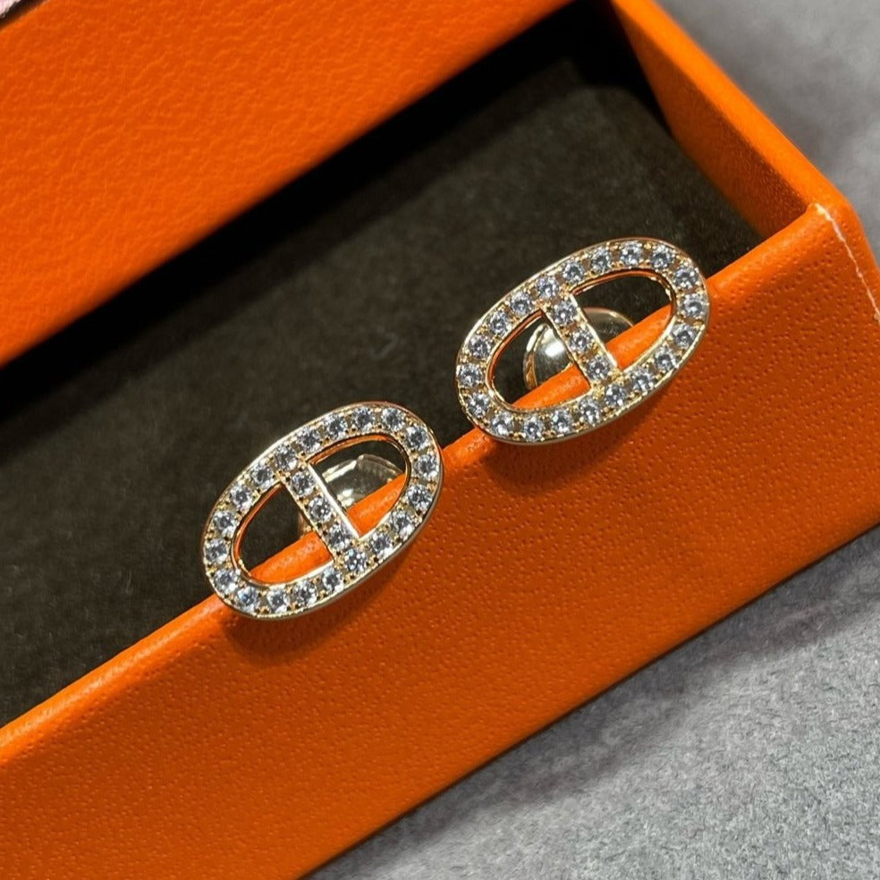 [Novalux]HM FULL DIAMOND PIG NOSE STUD EARRINGS