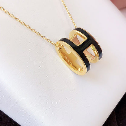 [Novalux]HM CLIC BLACK ENAMEL GOLD NECKLACE
