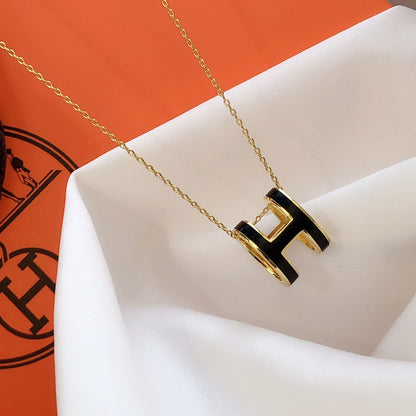 [Novalux]HM CLIC BLACK ENAMEL GOLD NECKLACE